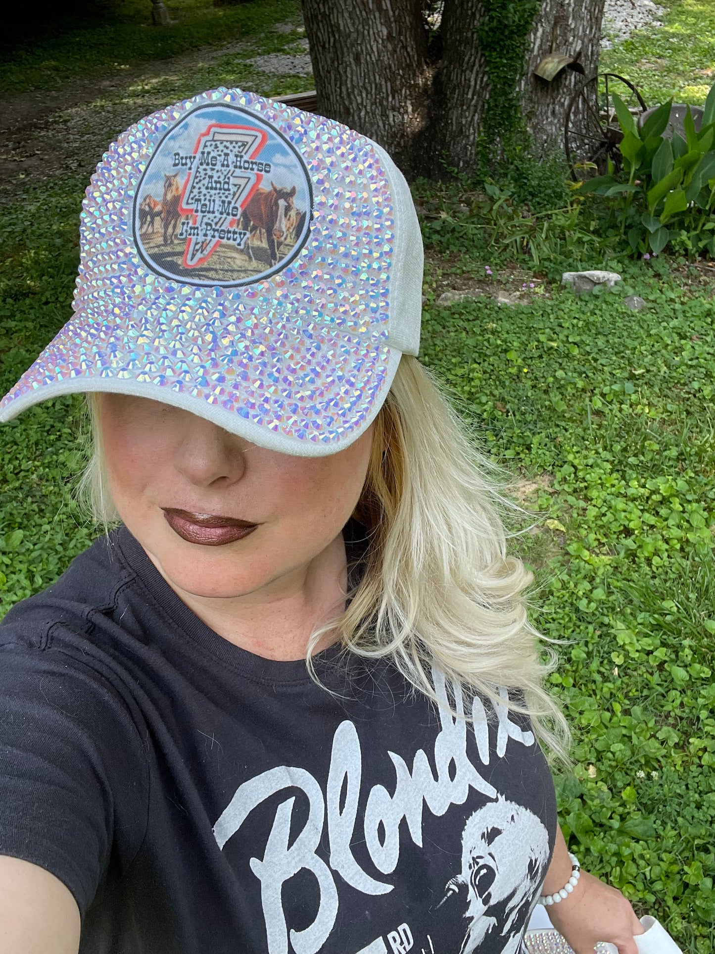 Buy Me A Horse And Tell Me I’m Pretty Blinged Out Baseball Hat White Hat