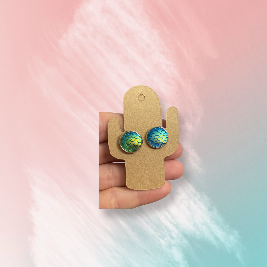Mermaid Stud Earrings Turquoise/Blue/Iridescent