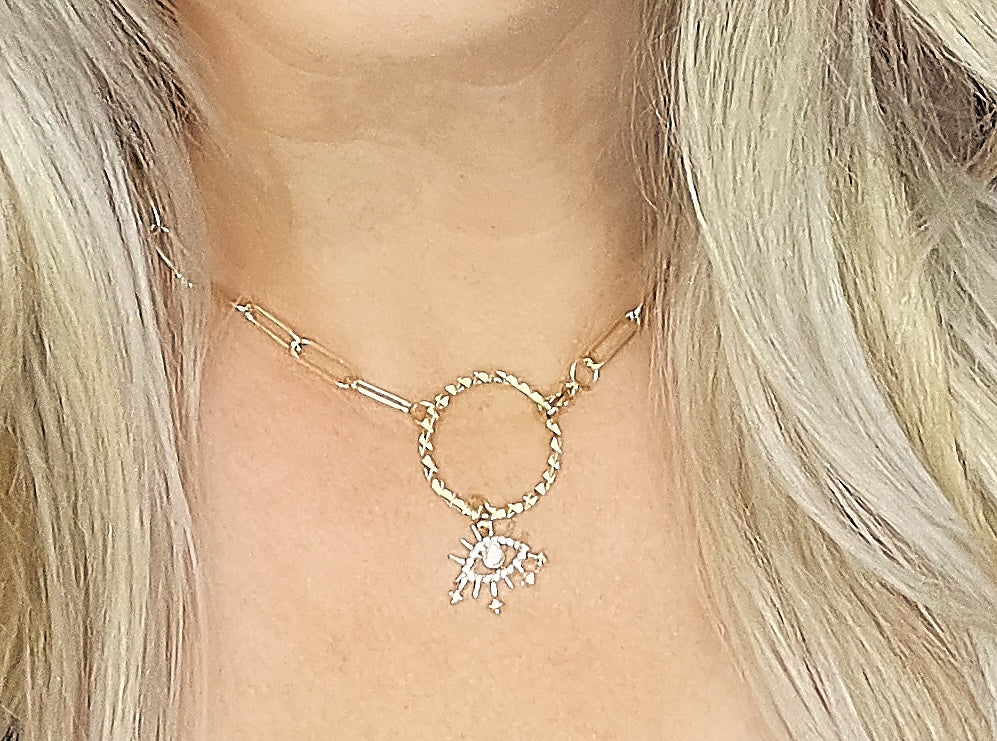 Evil Eye Gold Circle Necklace