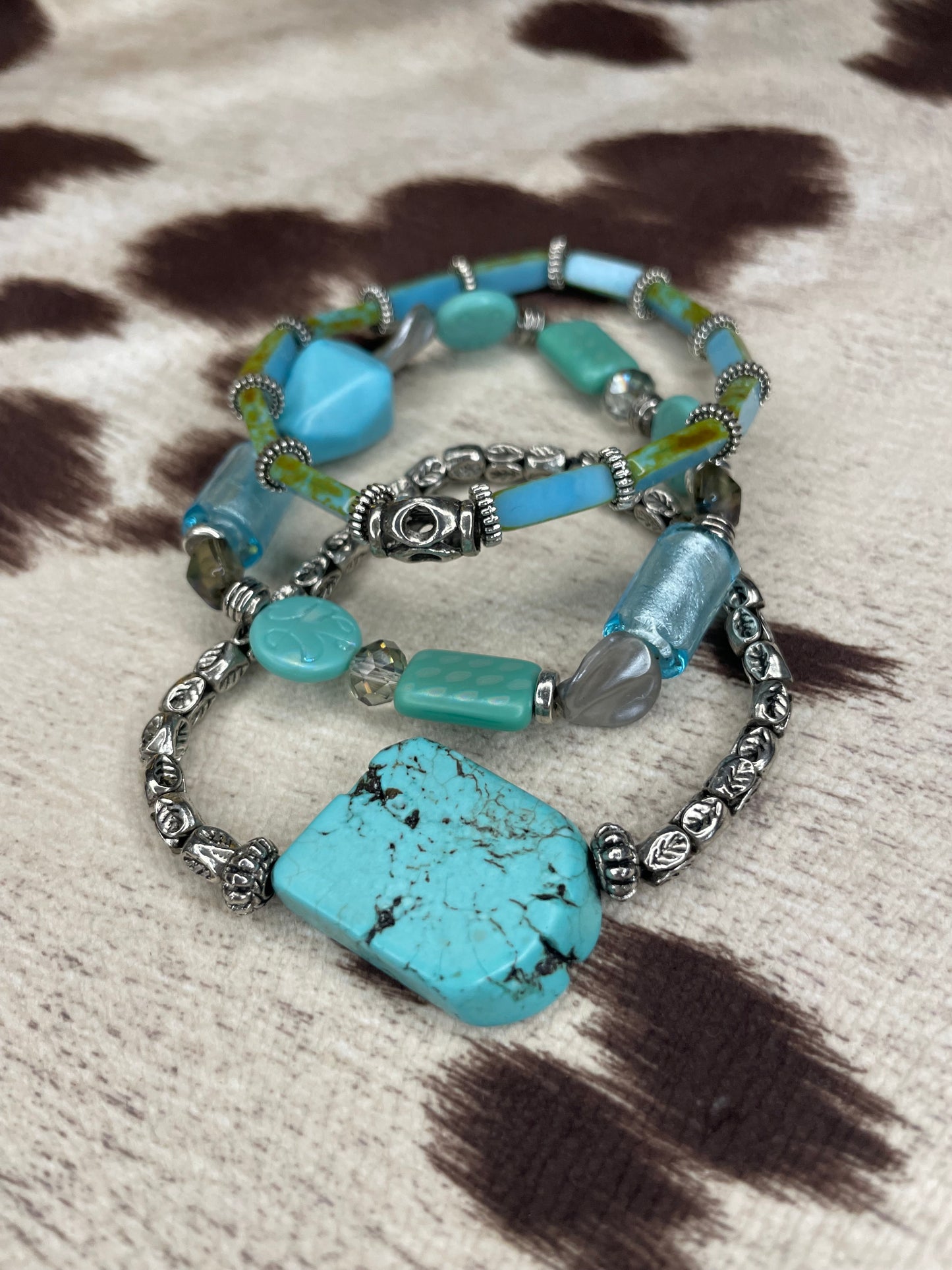 Southwest Blue Trio Stretch Bracelet Stack