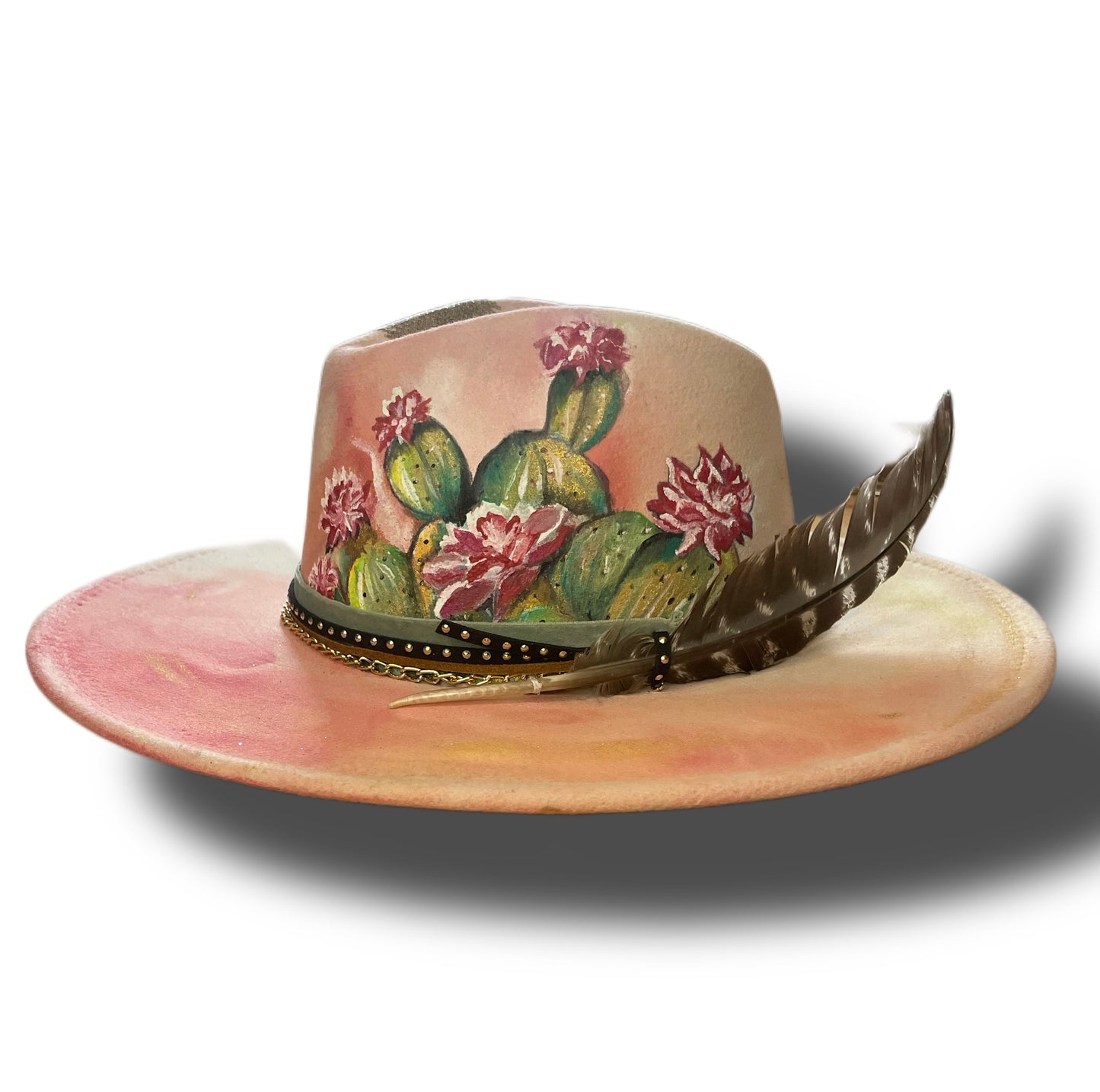 The Cactus Flower Hat            Hand painted custom hat by Loralee Garton #54