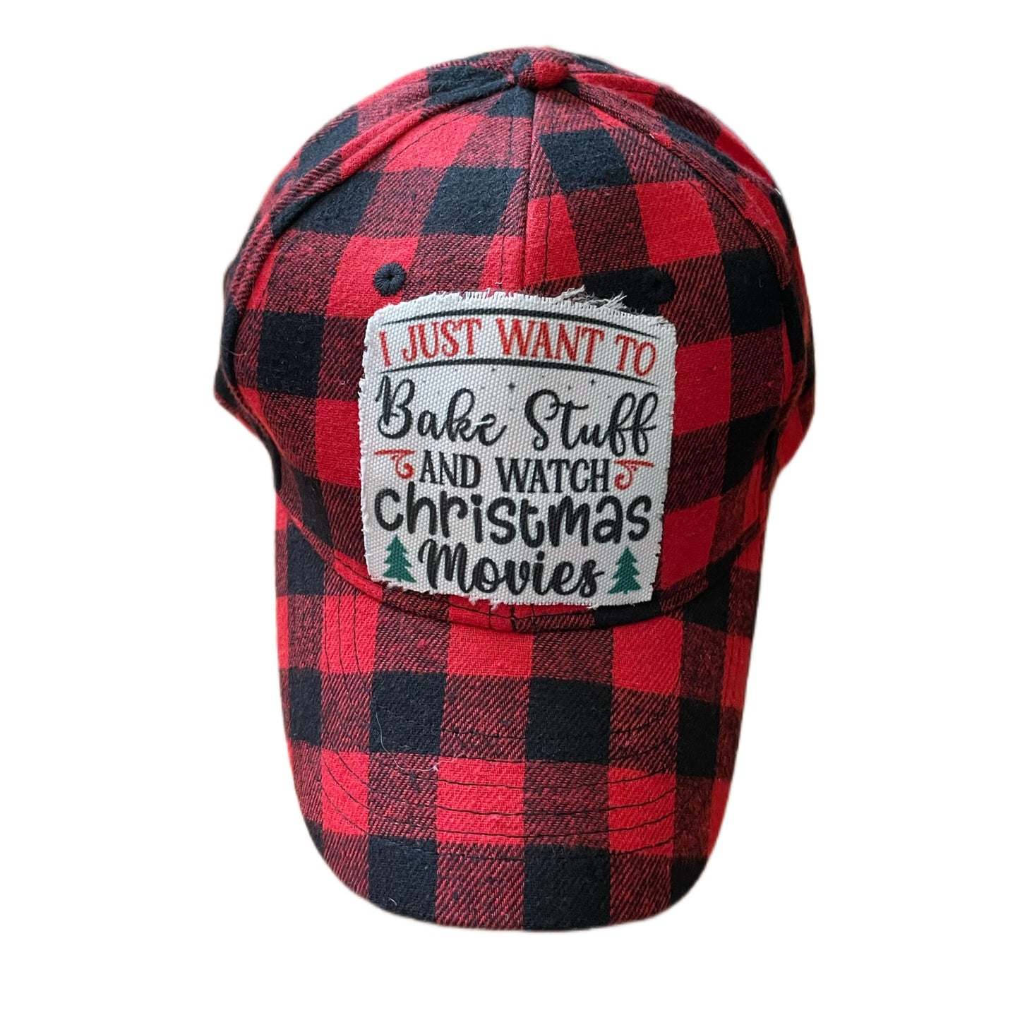 I Just Want To Bake Stuff And Watch Christmas Movies Buffalo Plaid Graphic Hat