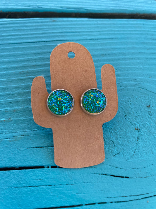 Teal Druzy Stud Earrings