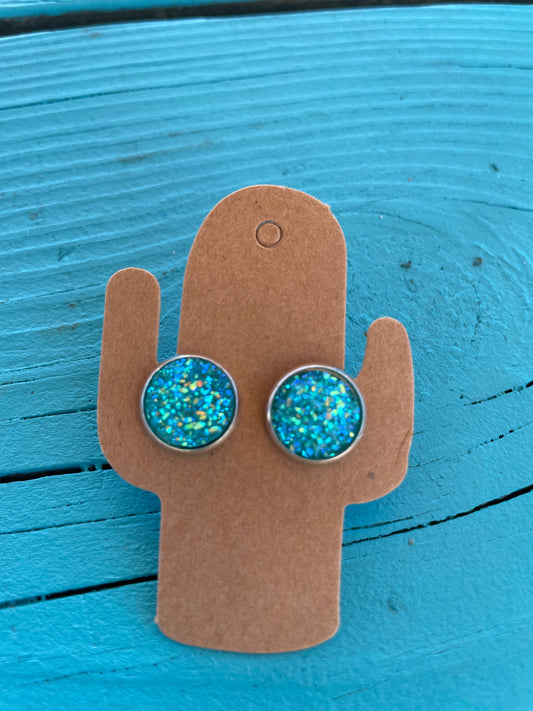 Blue/Green Druzy Stud Earrings