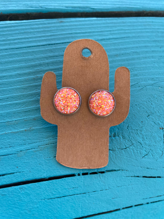 Hot Peach Druzy Earrings