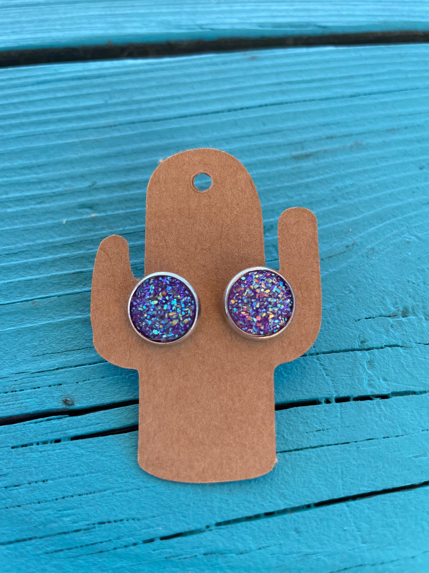 Purple Druzy Stud Earrings