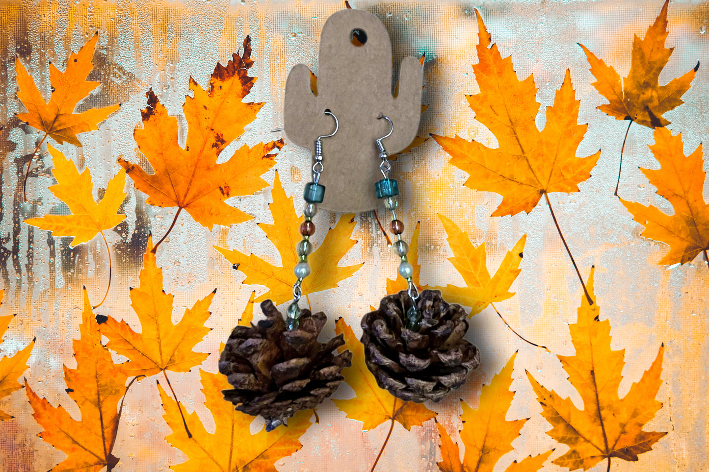 Pinecone Dangle Beaded Earrings