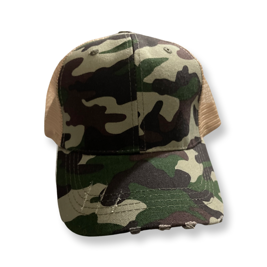 Camo Distressed Baseball Cap