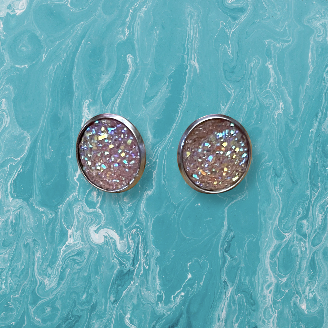 Light Pink Druzy Studs