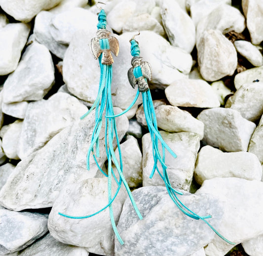 Thunderbird Teal Suede Fringe Earrings