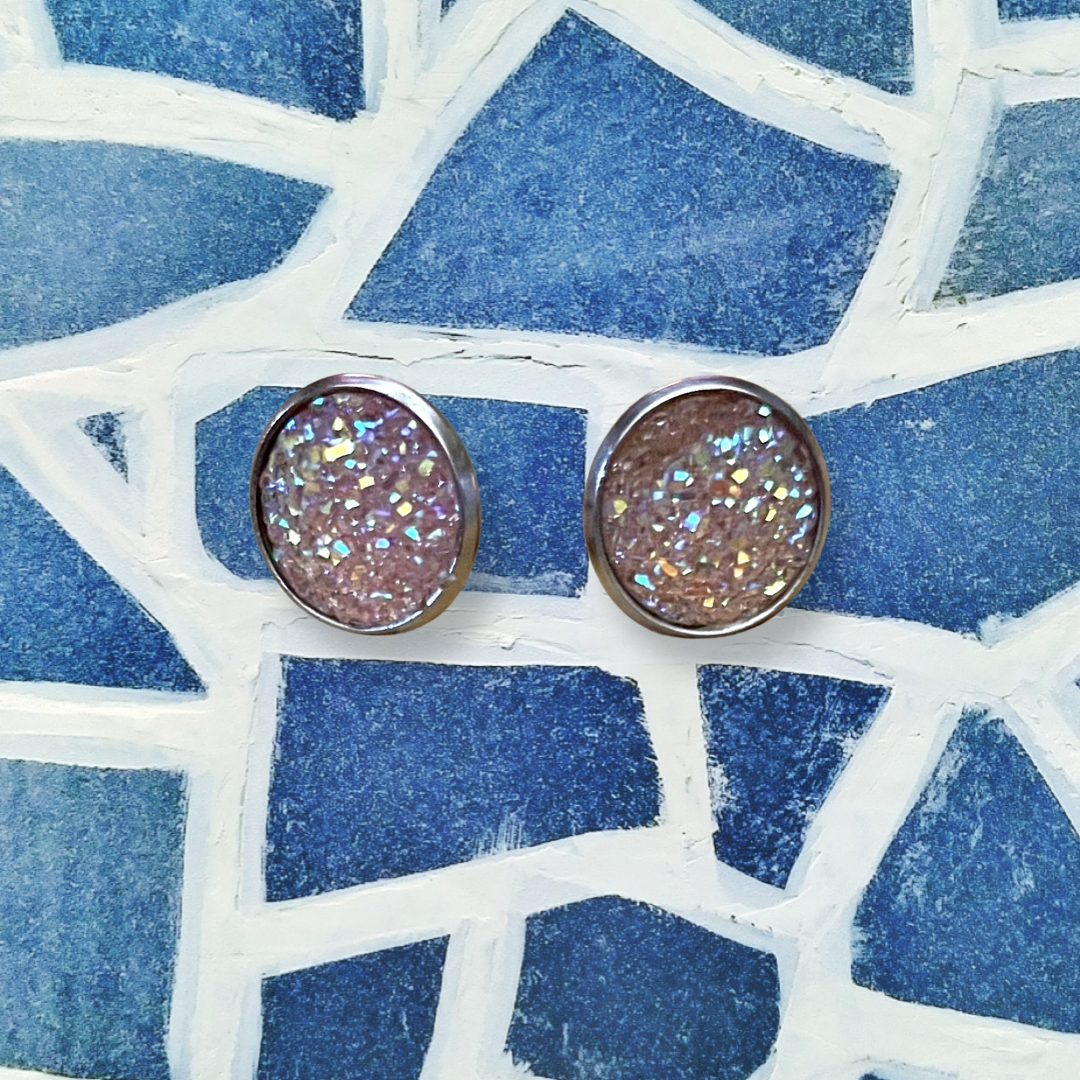 Light Pink Druzy Studs