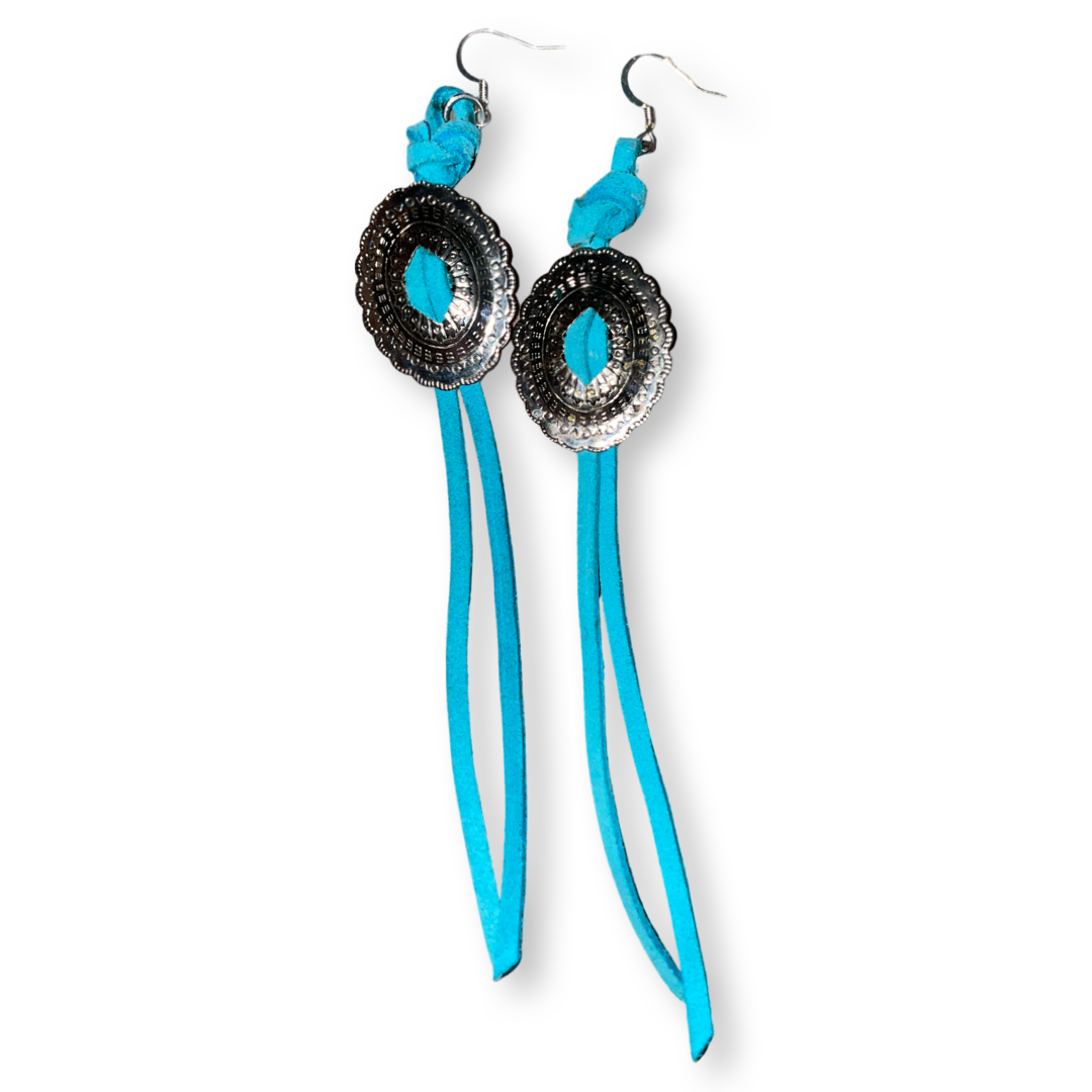 Teal Suede Concho Earrings