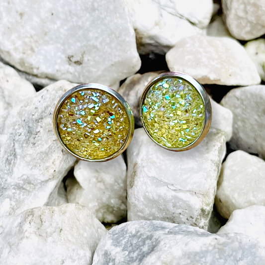 Yellow Druzy Studs